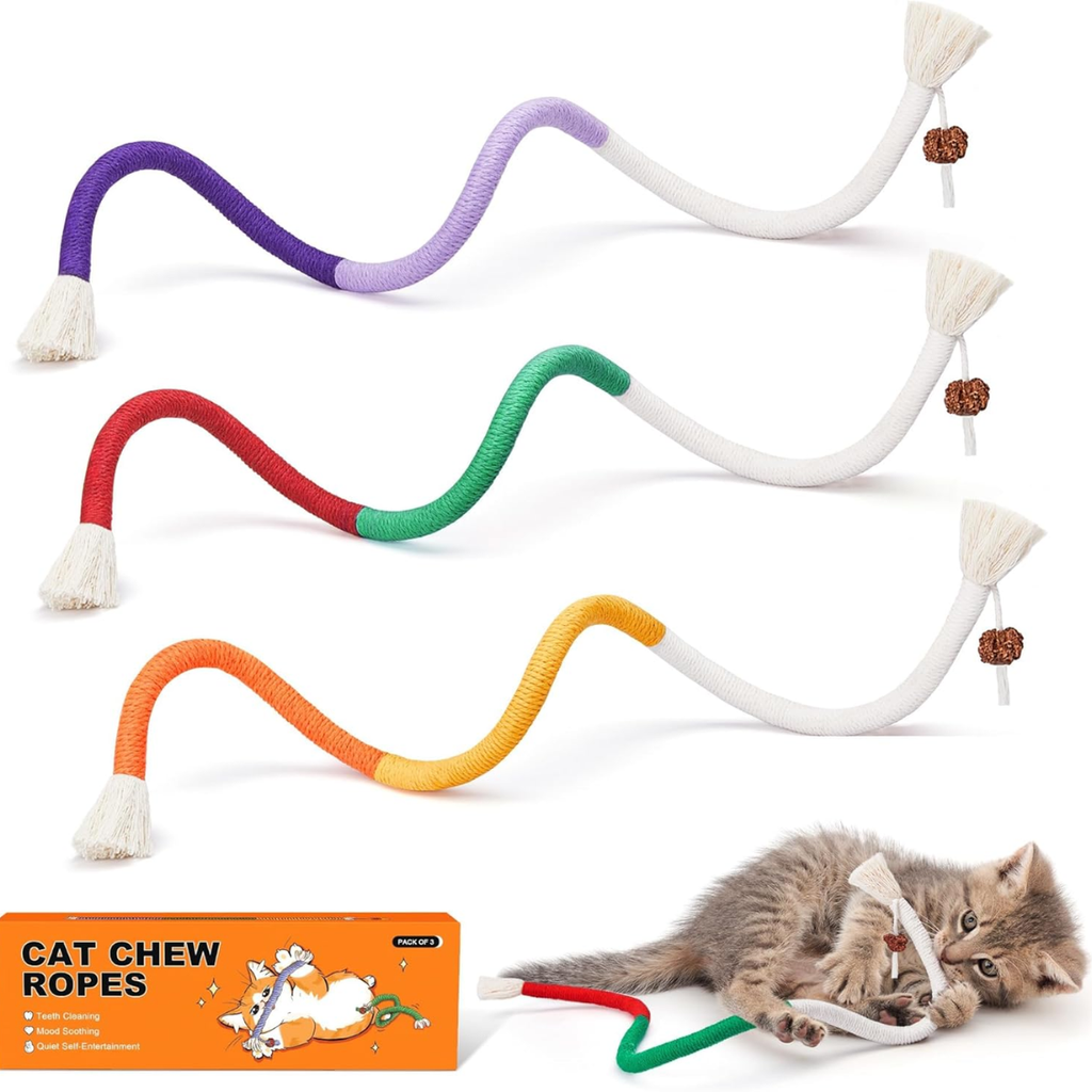 Jouets de chat Chew Ropes 3Pcs avec Catnip naturel rechargeable