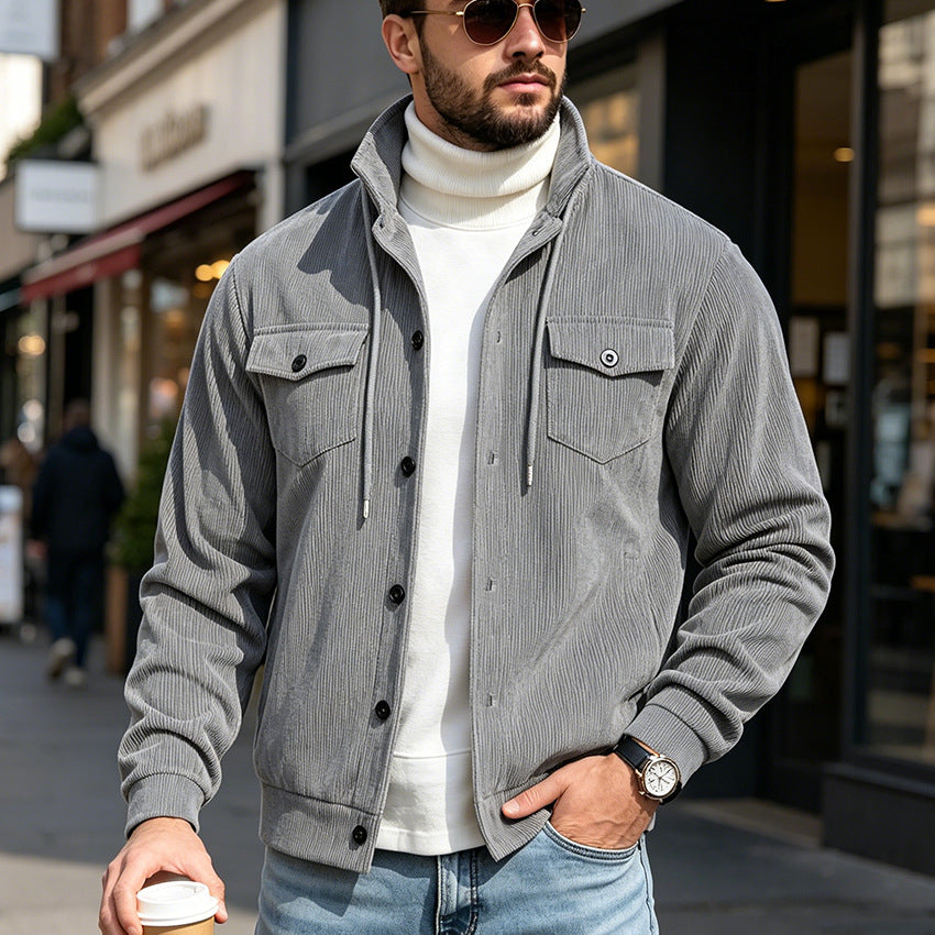 Veste Corduroy Homme Vêtements de dessus Manches longues Top Mens Manteau