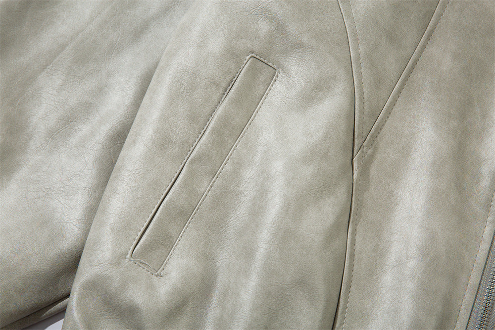 Lettre brodée pour hommes Veste en cuir souple