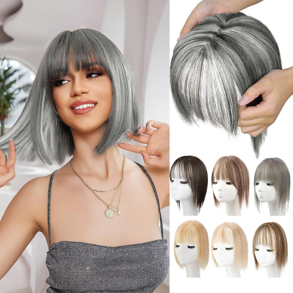 Wig Women's Natural Lightweight Breathable Cover Cheveux Gris Invisibles