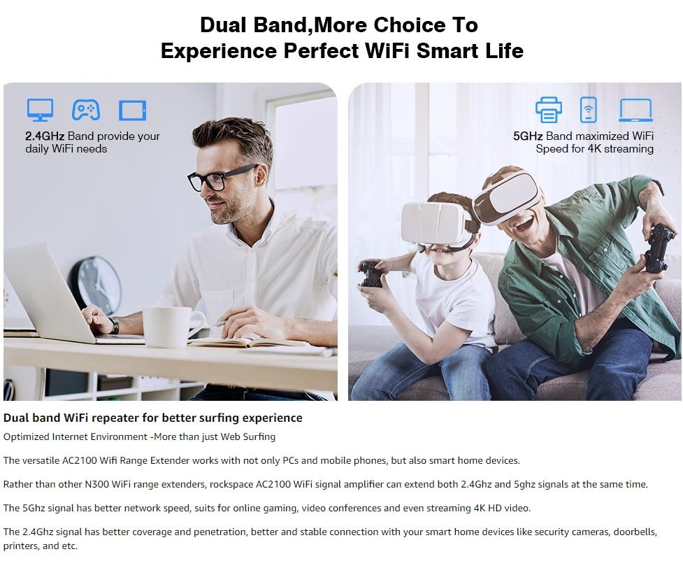 Extension WiFi Accueil Wi-Fi Booster Extension sans fil double bande prend en charge plusieurs appareils