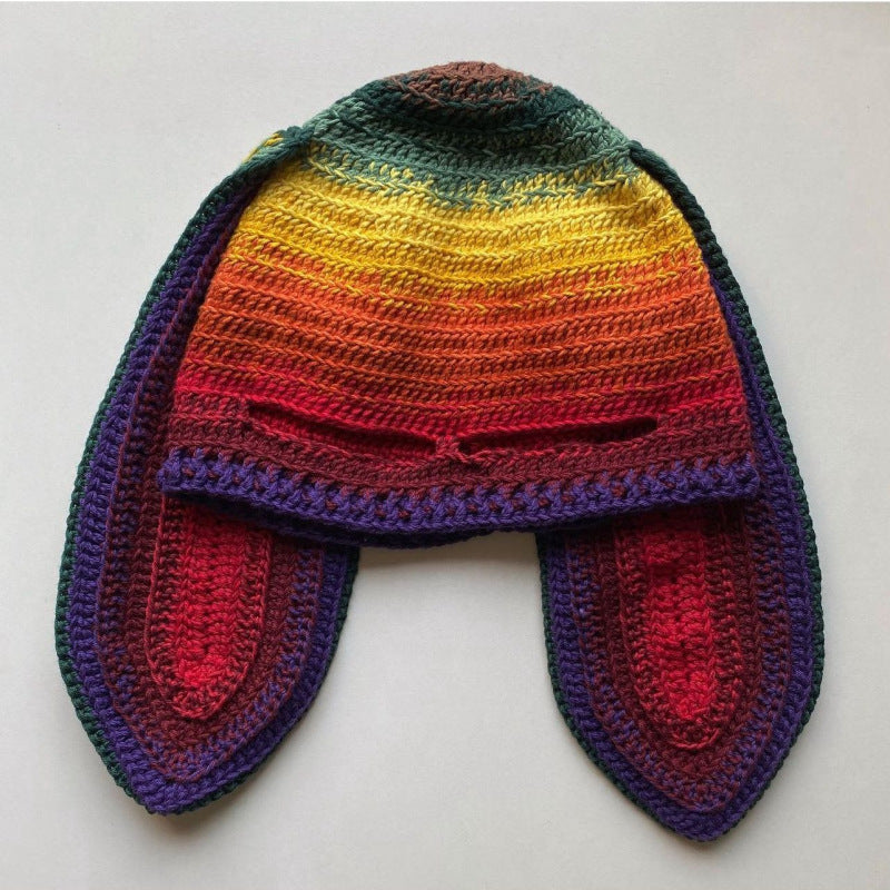 Chapeau d'oreille de lapin tricoté fait main Masque exposé à un oeil Masque Horn Hat Thermique et W