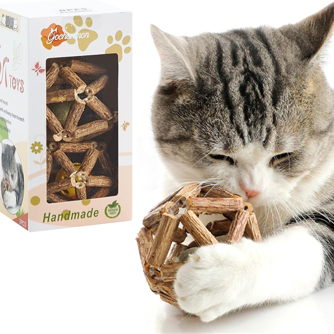 Bâton matatabi chat avec balle cataire et grelot, jouet à mâcher