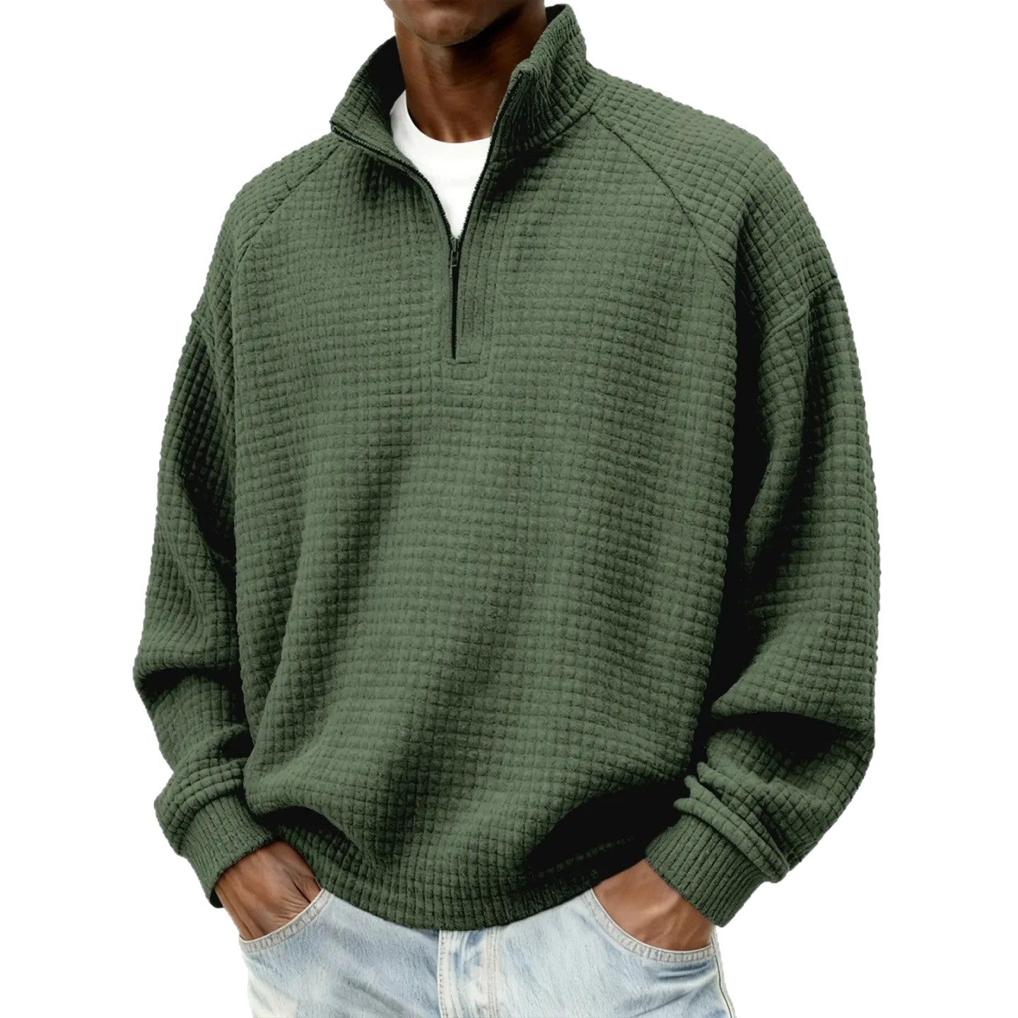Rétro zippé petit chèque Casual Stand-collar Hommes manches longues