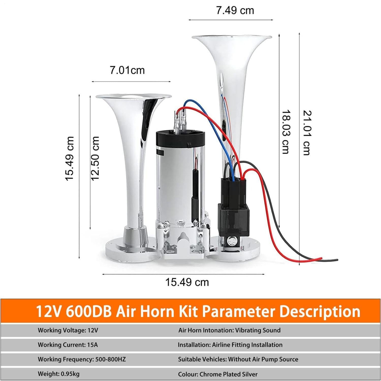 600DB Super Loud Car Truck Boat Dual Trumpet Train 12V Air Horn Compressor Kit