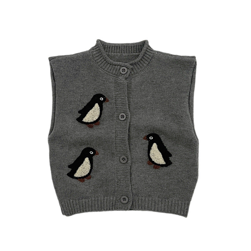 Top brodé en tricot épais pour jeunes enfants