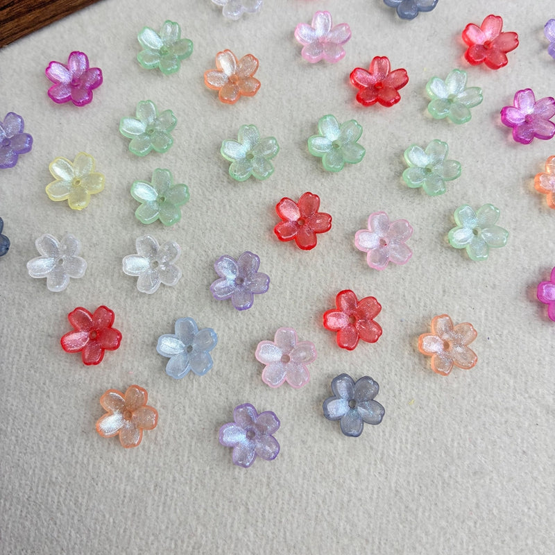11mm Perles de fleur en acrylique 5-Petal Glitter