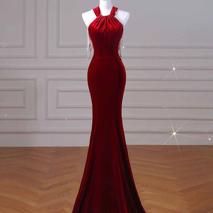 Velvet Fish Tail Cocktail Robe de mariée Engagement