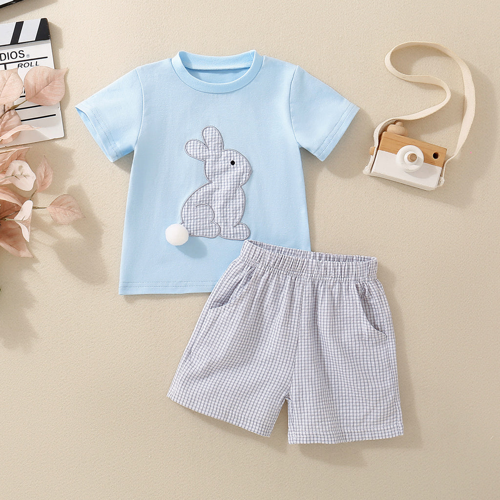 Bébé et tout-petit bleu manches courtes Lapin-Imprimé Top et ensemble de shorts