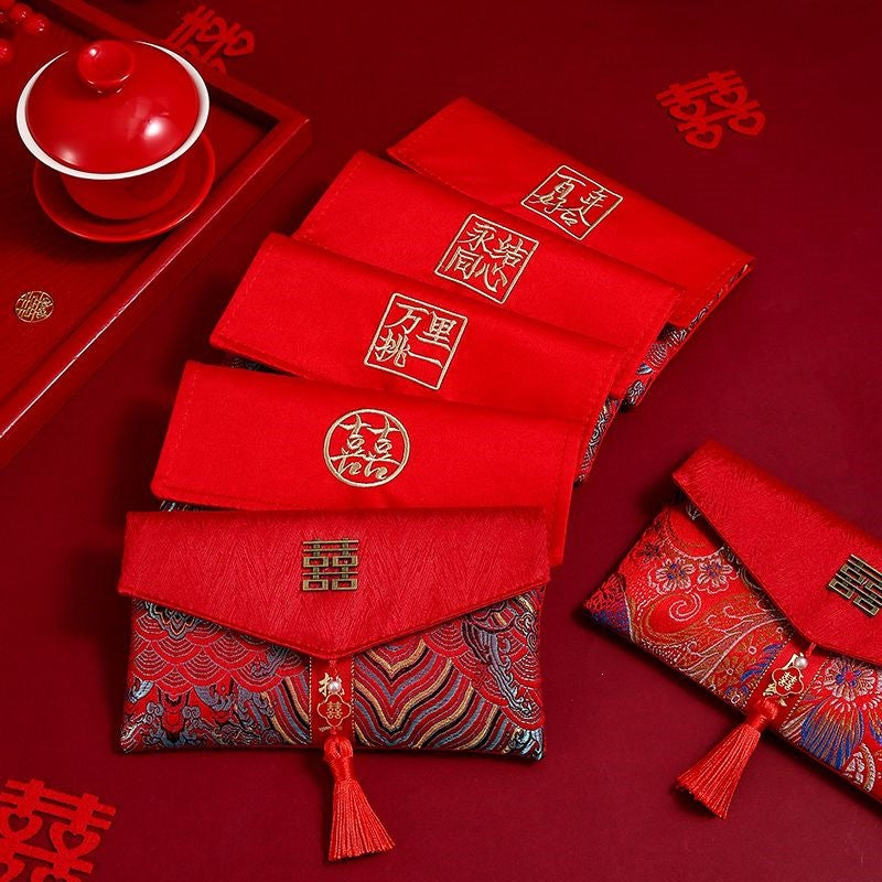 Enveloppe rouge haut de gamme de cadeau de fiançailles Brocade