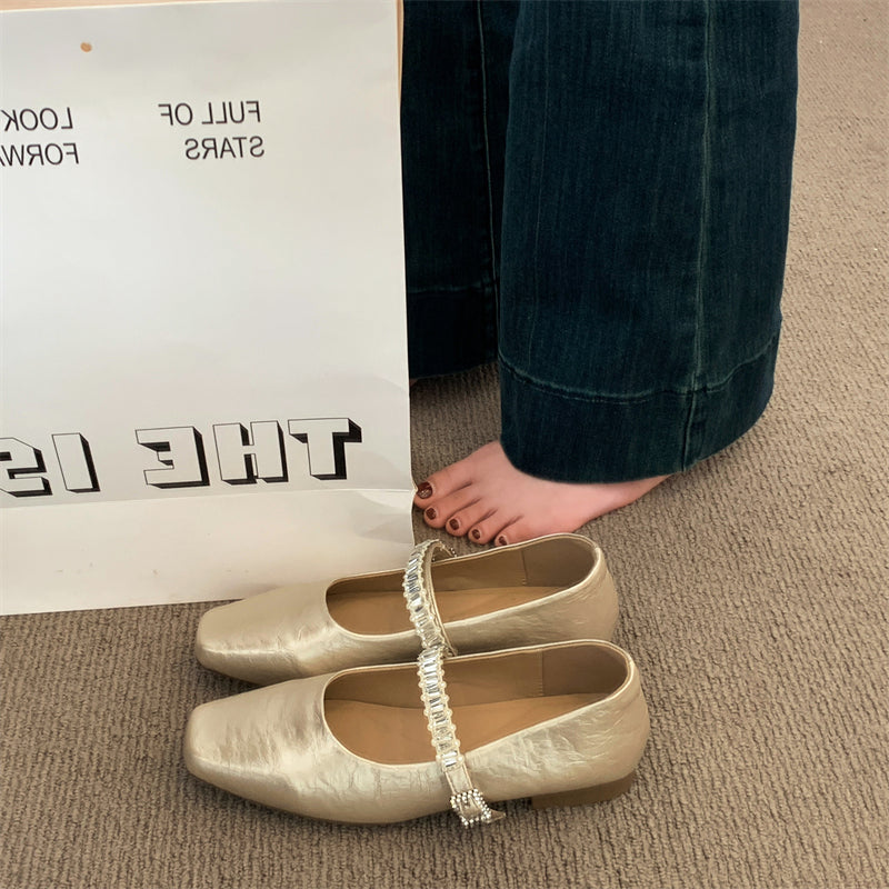 Femmes Minimalist Elegant en cuir métallisé Plats