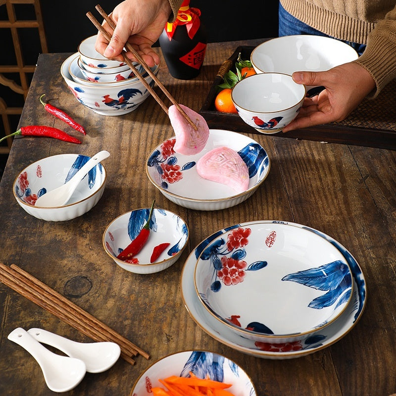 Bol à tête de poulet de porcelaine à haute température avec décoration peinte