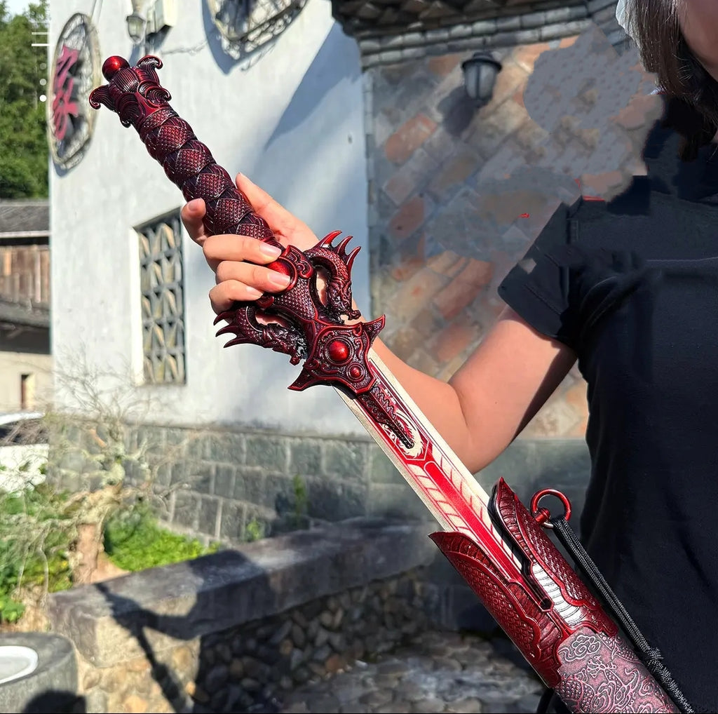 Chixiao Longquan Shuanglong Sword Une pièce Dragon Spine Blade Alliage Hilt Bois massif Scabb