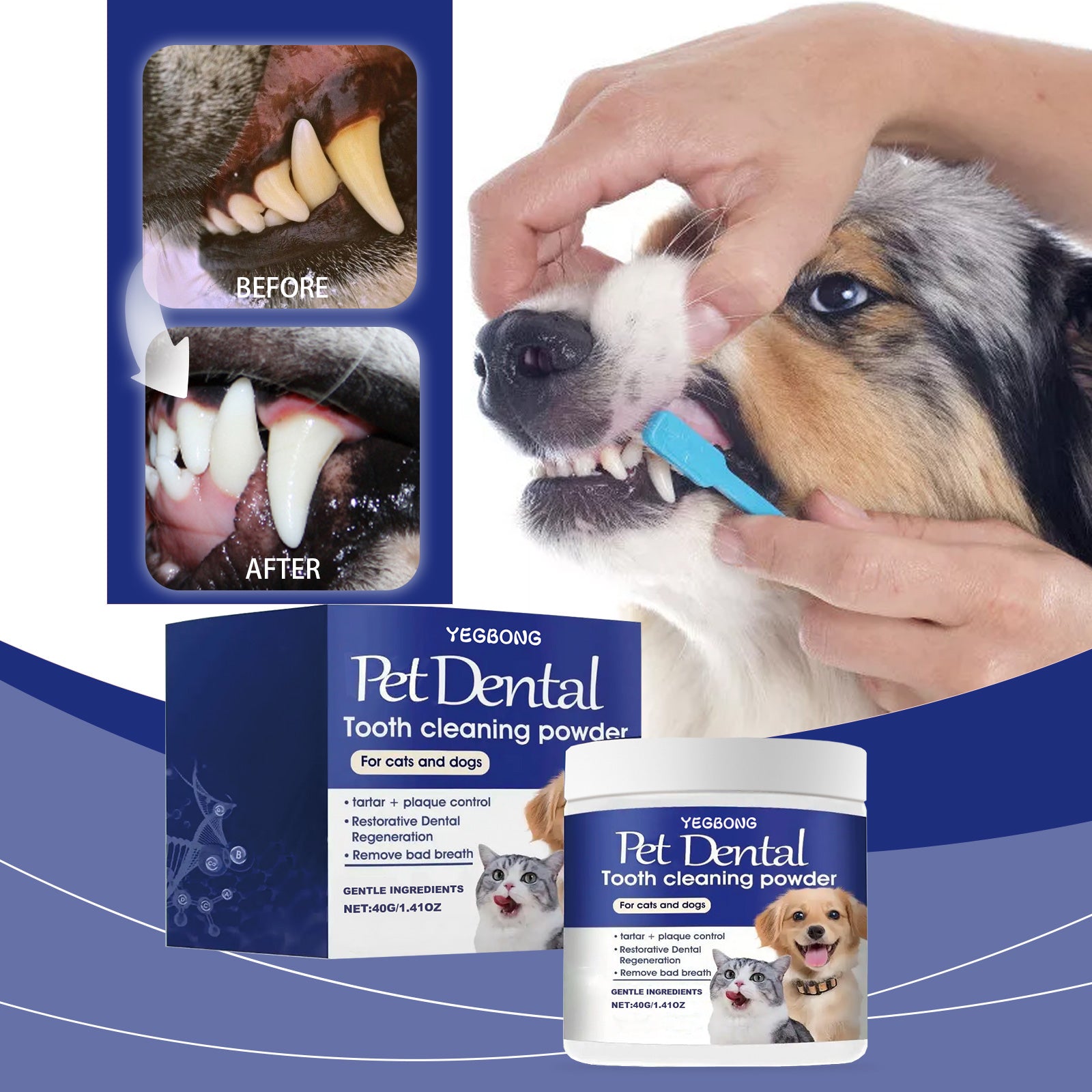 Poudre de nettoyage des dents pour animaux de compagnie