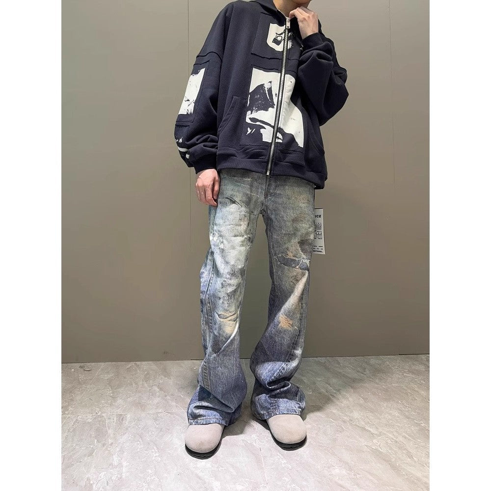 Jeans Blue Bootcut à imprimé numérique