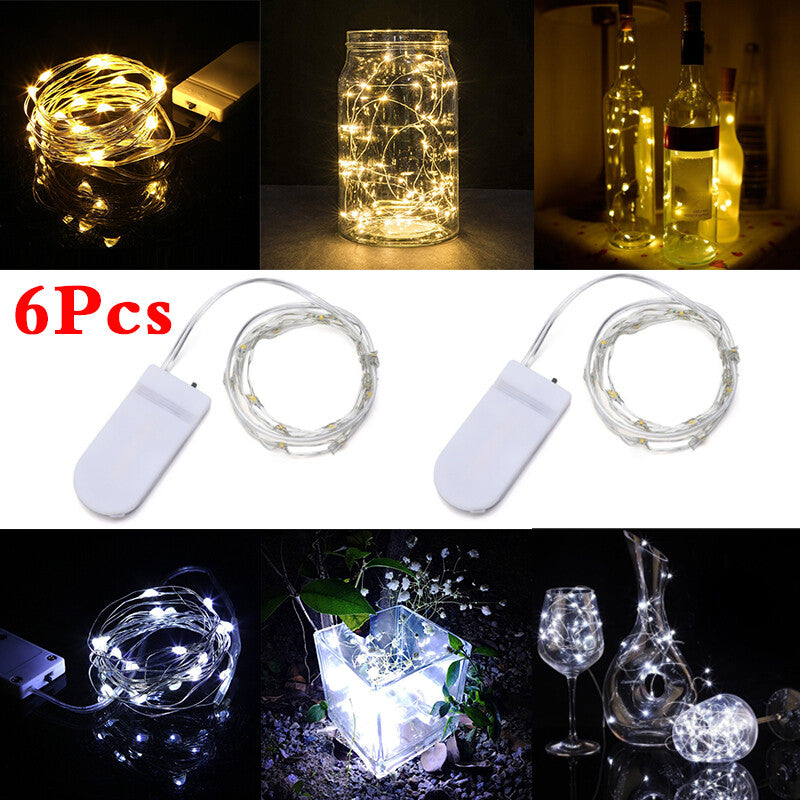 6 Pack 20 LEDs Batterie actionnée Mini LED fil de cuivre Chaîne Fée Lumières Partie 2m