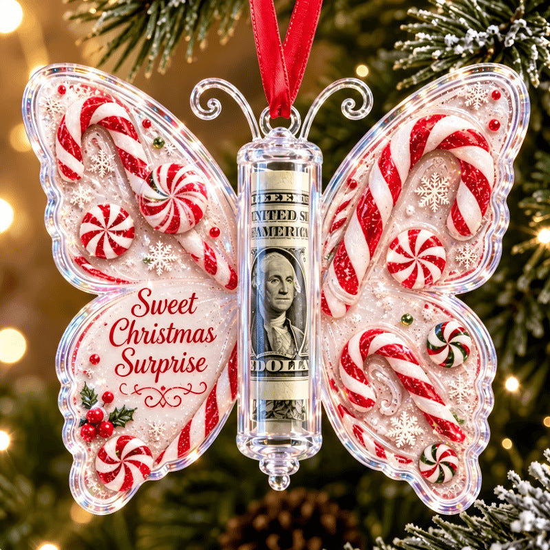 Ornement cadeau en espèces de Noël papillon