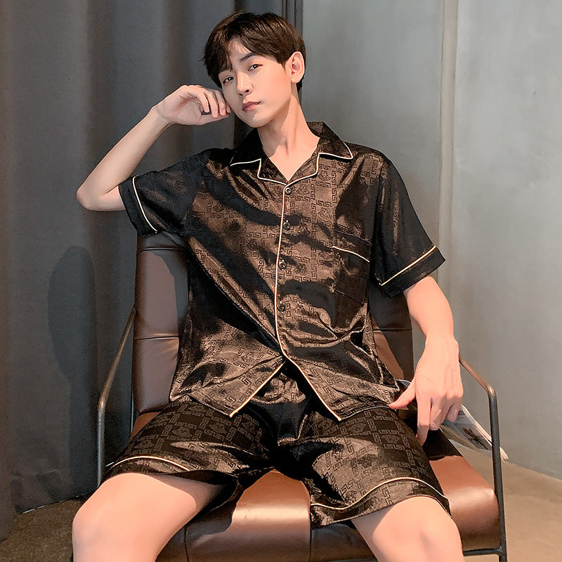 Pyjama pour homme Ice Ice Silk Thin Short Sleeve Plus Taille Loose Real Silk Jacquard Youth H