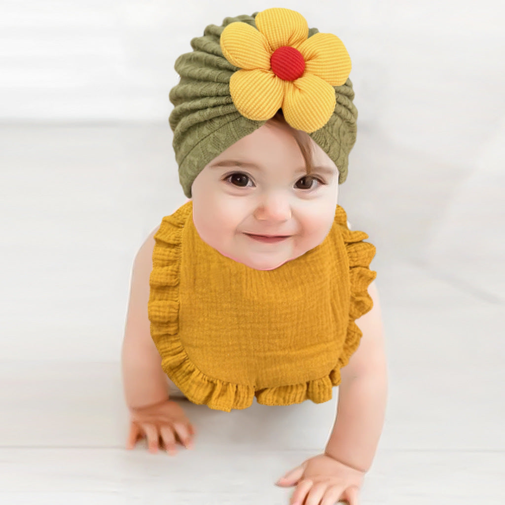 Chapeau de bébé et ensemble de bib nouveau-né - Muslin Drool Bibs avec Frilly Trim Soft Coton Organic Bonnet