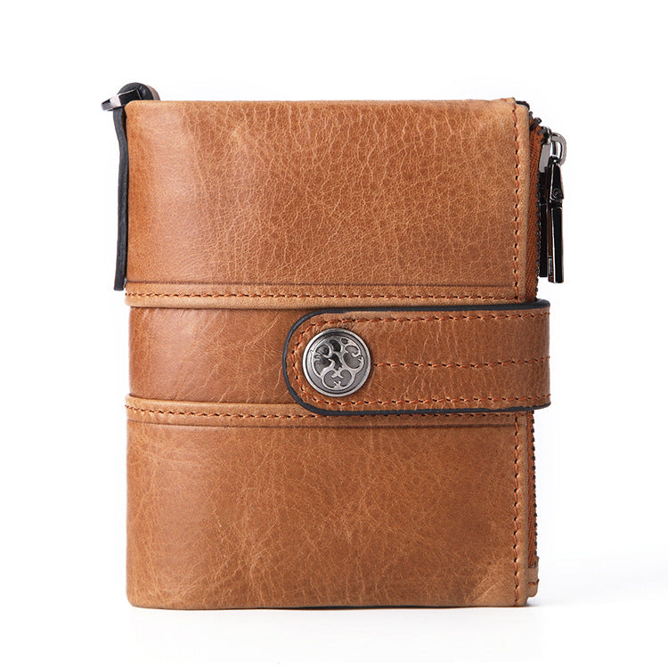 Cowhide Portefeuille Boucle en cuir Zipper Retro Hommes