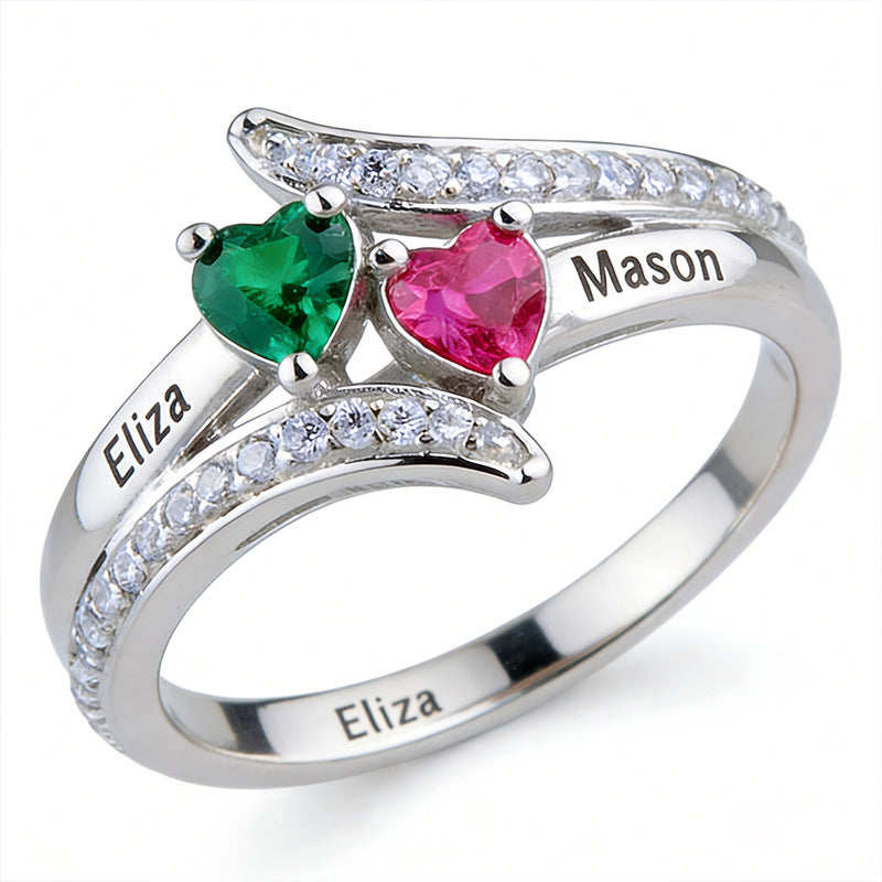 Vente Light Luxury Valentine's Day Double Love Anniversaire Stone Carving Ring