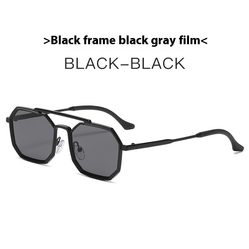 Lunettes de soleil Steampunk Double Beam European and American Men's Metal Polygon Large Frame