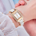 Femmes High End Quartz Square Montre avec look céramique et diamants Accents