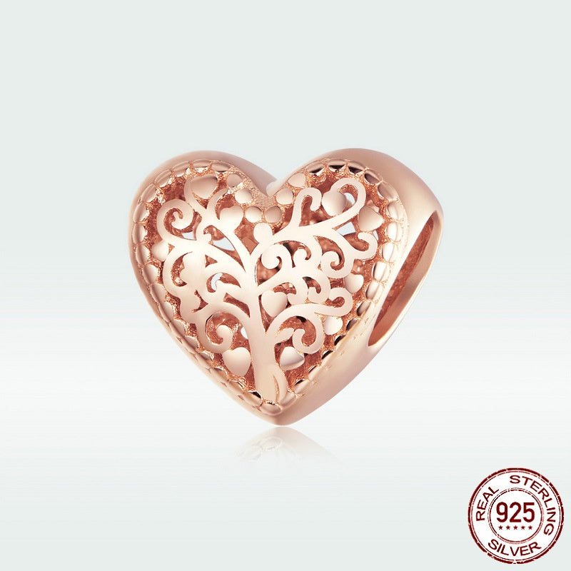 S925 Perles de coeur d'arbre de vie en argent sterling