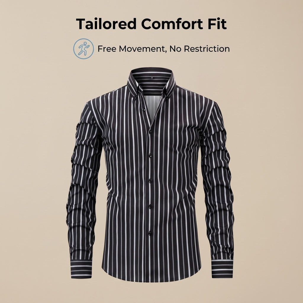 Jiana Quatre-Way stretch imprimé numérique rayé manches longues Lapel hommes chemise-comme homme S