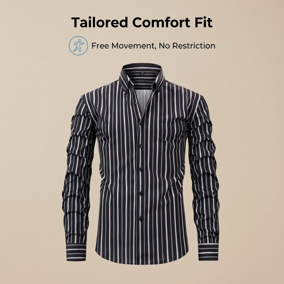 Jiana Quatre-Way stretch imprimé numérique rayé manches longues Lapel hommes chemise-comme homme S