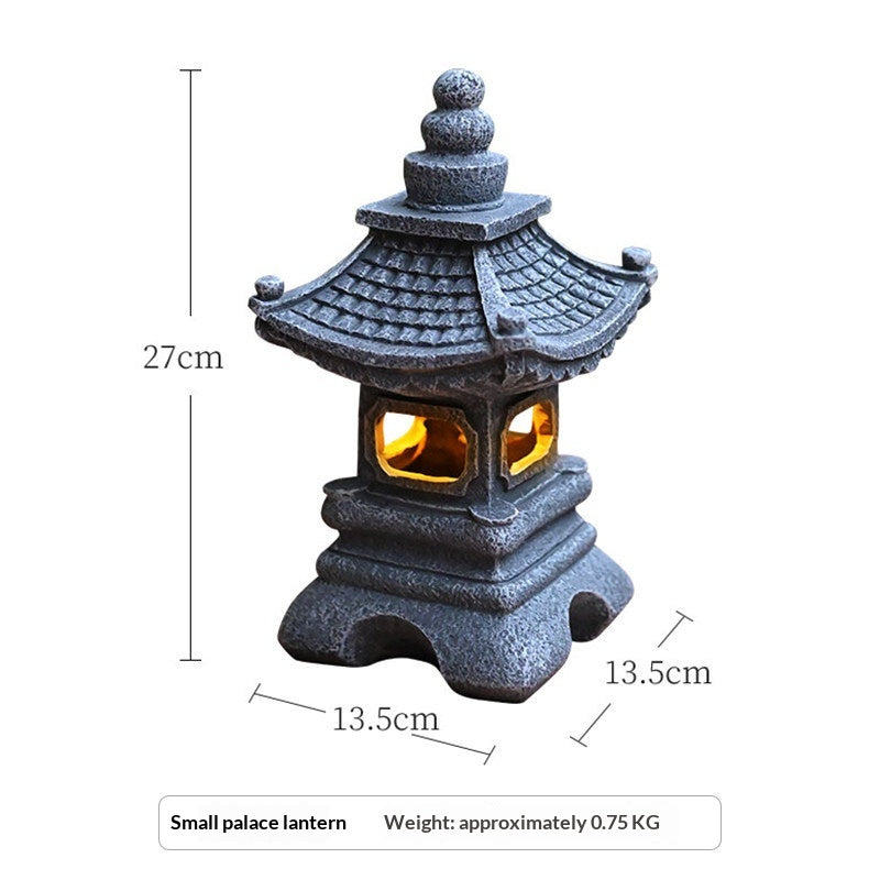 Solar Powered Stone Tower Lampe Chinese Style Lanterne Sol Standing Paysage Orname