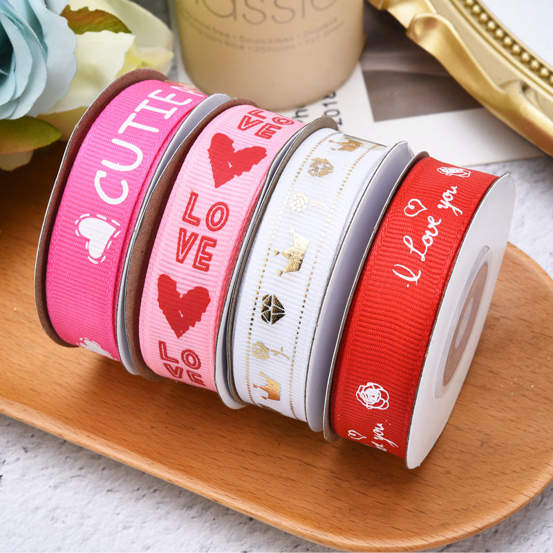 Emballage Ribbon Love Pattern Fleurs Ribbon Mariage Célébration Décoration Ribbon