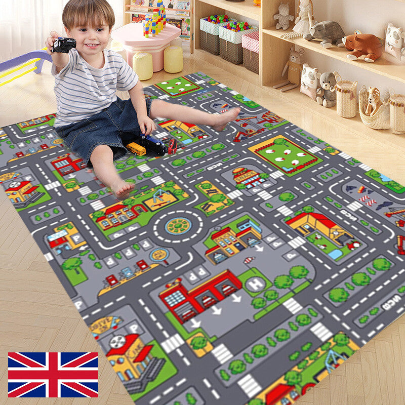 Tapis de village pour enfants Rugs Ville Carte de la route Voiture de ville Rug Jouer 80 X 120cm