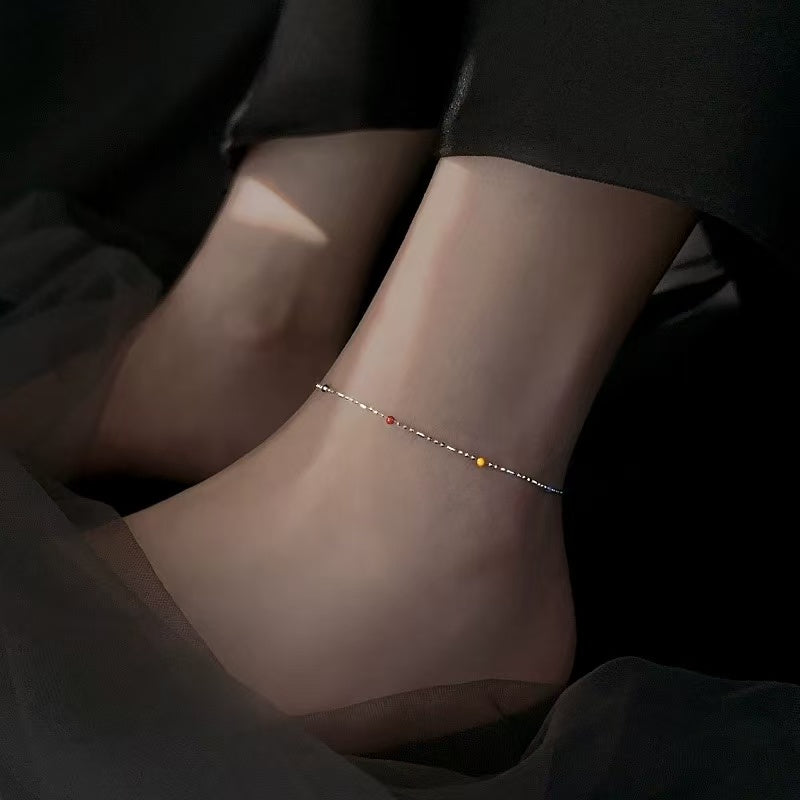 1pcs 999 Argent Sterling Perles mélangées Couleur Anklet Émail