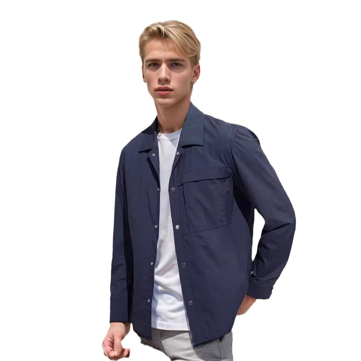 Veste de style Workwear de couleur solide avec de grandes poches pour un magasin