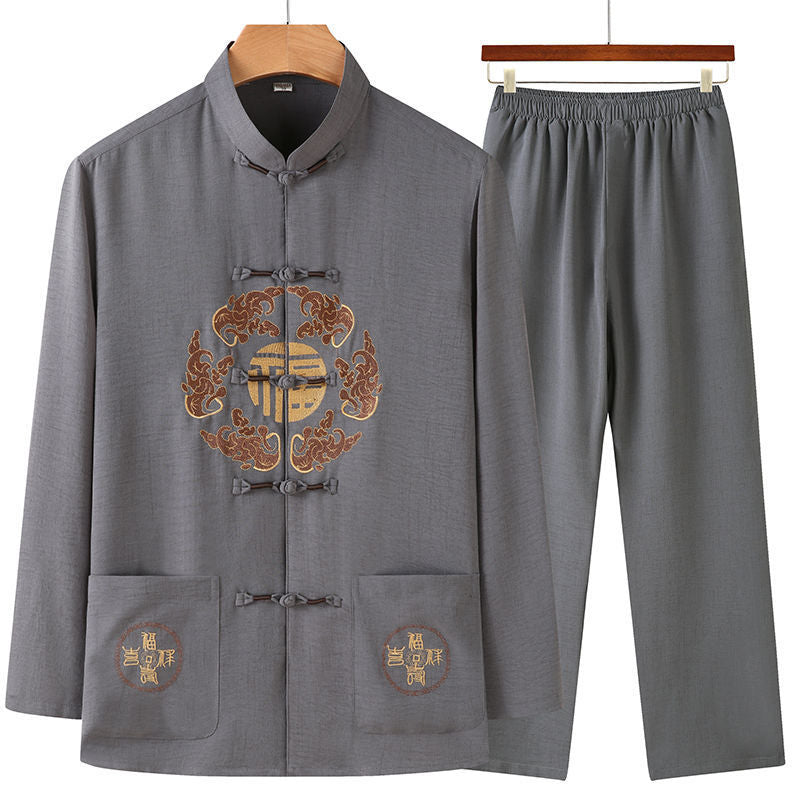 Costume de Tang à manches longues imprimé pour hommes