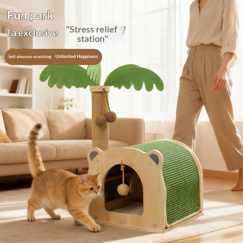 Bois de coco Lit de chat et cadre d'escalade Combo avec plate-forme de saut