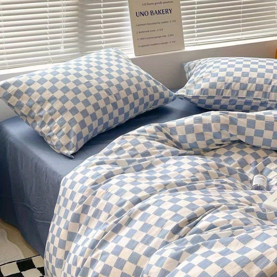 Draps de lit et couverture de couette en coton lavé doux Ensemble de quatre pièces