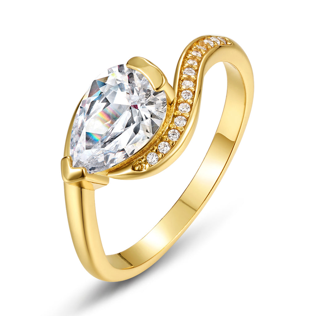 S925 Argent plaqué or 6x9mm Poire coupée Moissanite Anneau contour de vague demi lunette US Taille 6-9