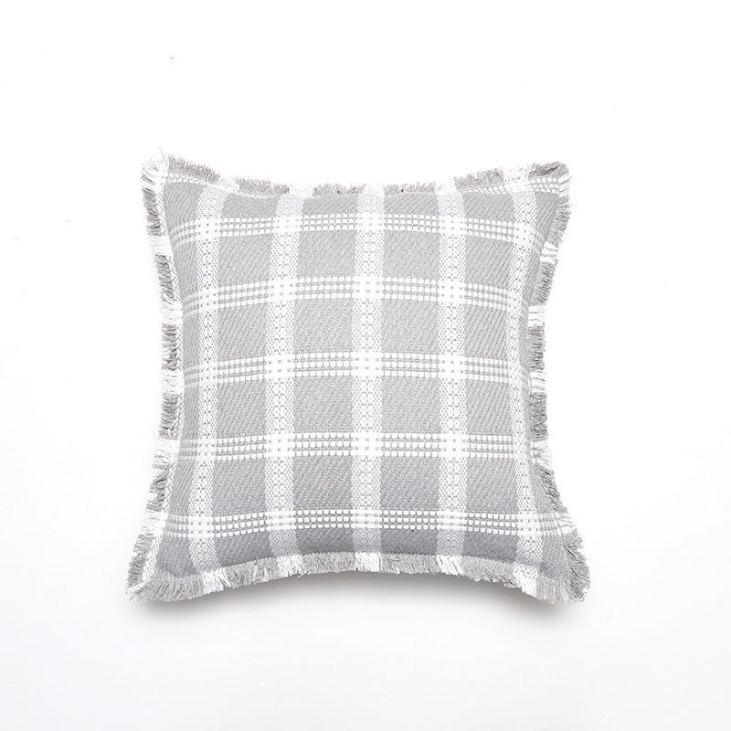 Couvercle d'oreiller à grille en polyester-cotton de style Chanel avec garniture en tassel