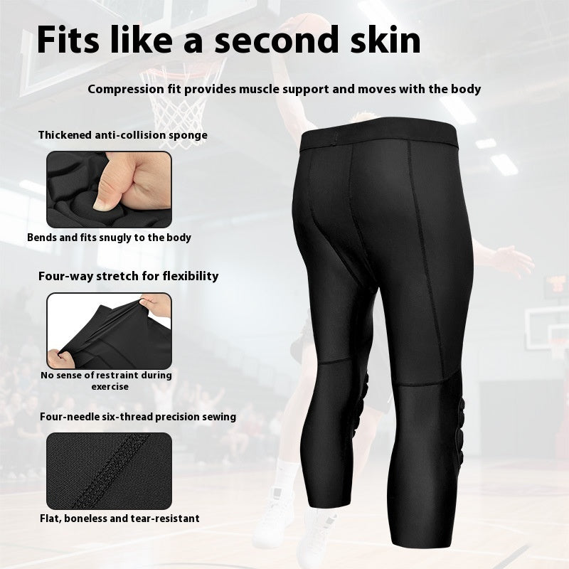 Basketball Tight Cropped Pants Knee Pad Leggings intégrés anti-collision