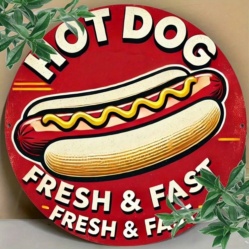 Vintage Dog Round Metal Sign 8x8in Retro Bar Cafe Wall Decor