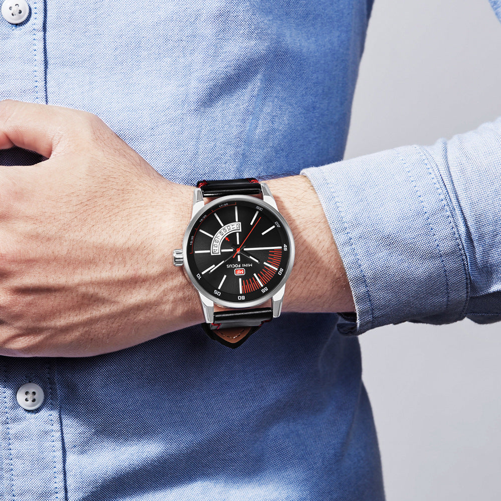 Montre de sport homme avec calendrier lumineux affichage étanche Et Bracelet en cuir véritable