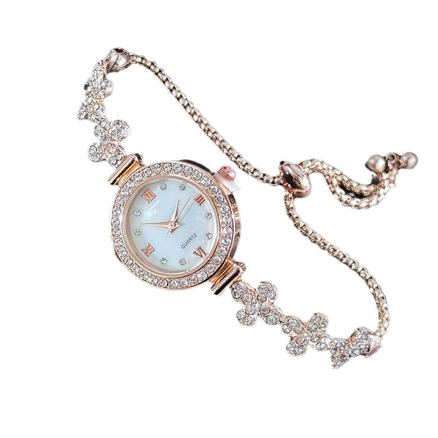 Montre en forme de fleur en forme de diamant Étudiante Pull-out Bracelet
