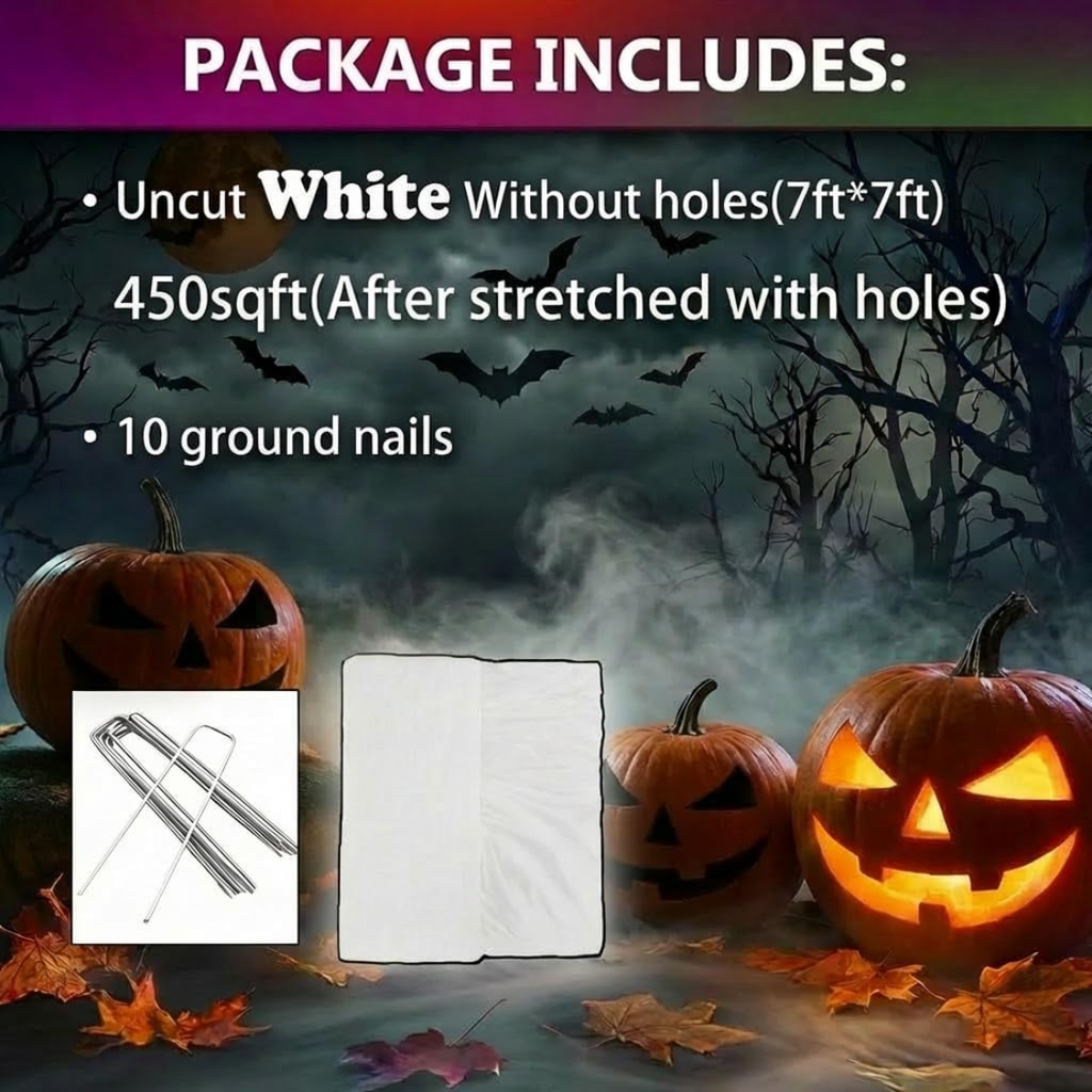 Bricolage géant Halloween Spider Web 450 Ft Stretchable Spider Web avec 10 bâtons au sol