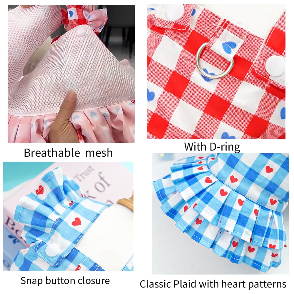 Rouge Plaid petite robe de chien fille printemps vêtements de chat avec patron de coeur été robes de Pet Fo
