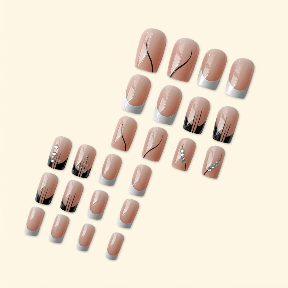 Améliorez votre style 24 pièces long carré pièces de ongles artificiels avec des bandes françaises élégantes