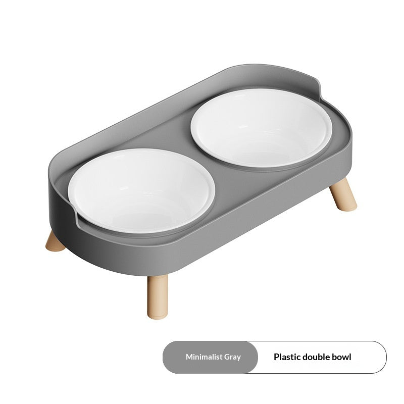 Dual-bowl Spill-proof Water-and-food-in-one Cat Bowl
