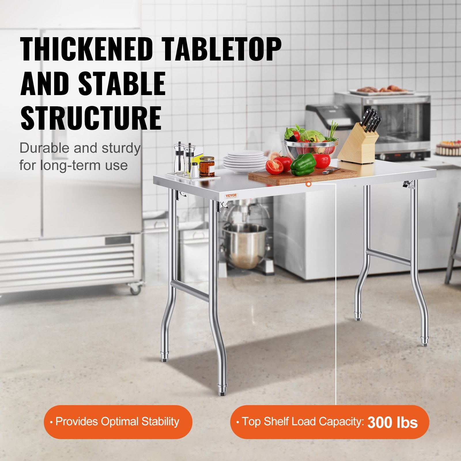 VEVOR Poste de travail commercial 48 X 24 pouces Table de préparation commerciale pliante