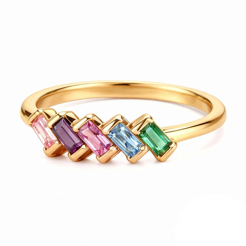 Anneau de naissance de couleur carrée mode